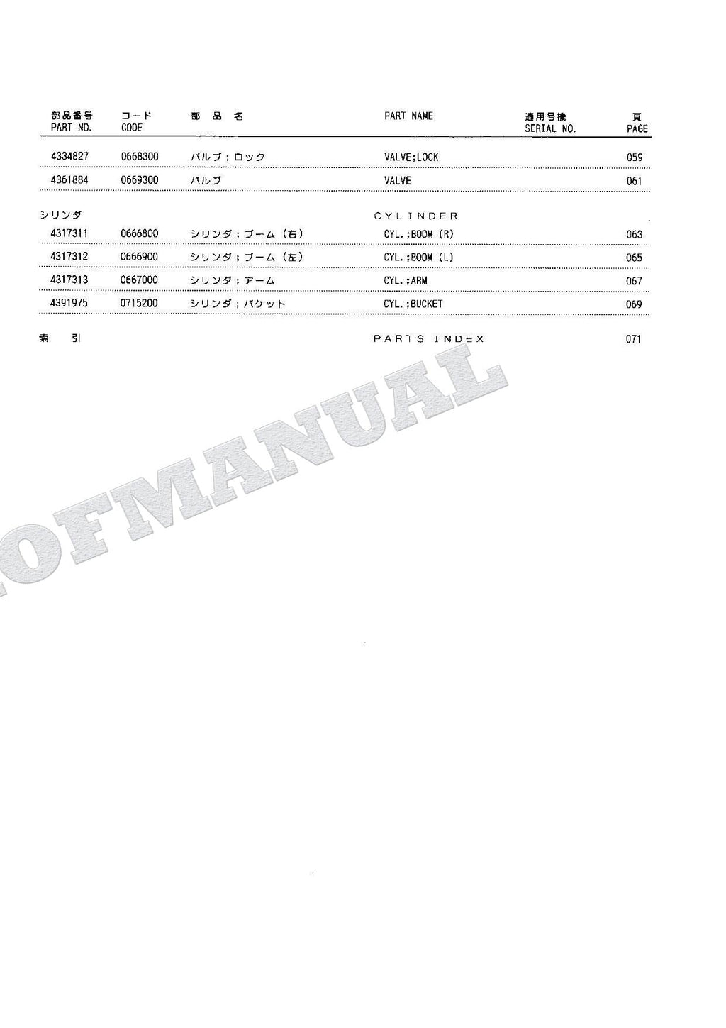 HITACHI EX120-5X Equipment Component Excavator Parts Catalog Manual