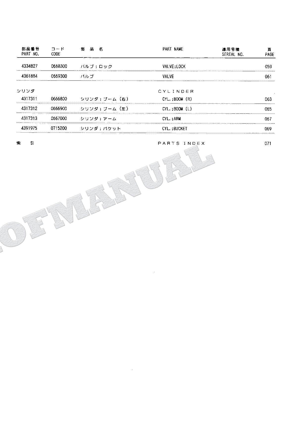 HITACHI EX120-5X Equipment Component Excavator Parts Catalog Manual