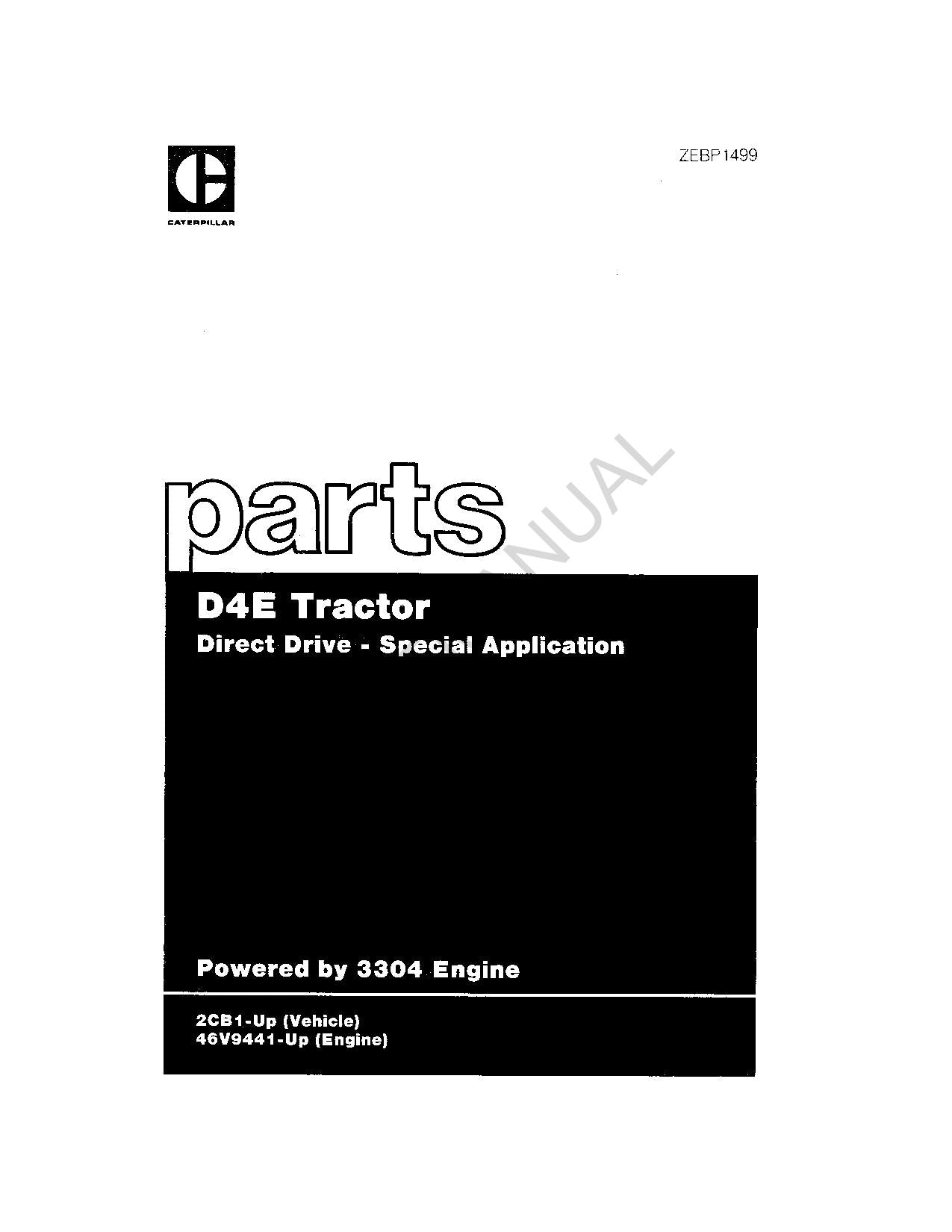 Caterpillar Cat D4E Tractor Parts Catalog Manual ser 2CB1-Up 46V9441-Up