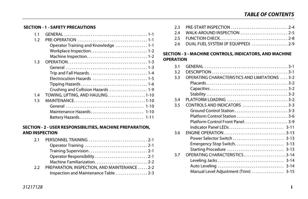 JLG 260MRT Boom Lift Maintenance Operation Operators Manual