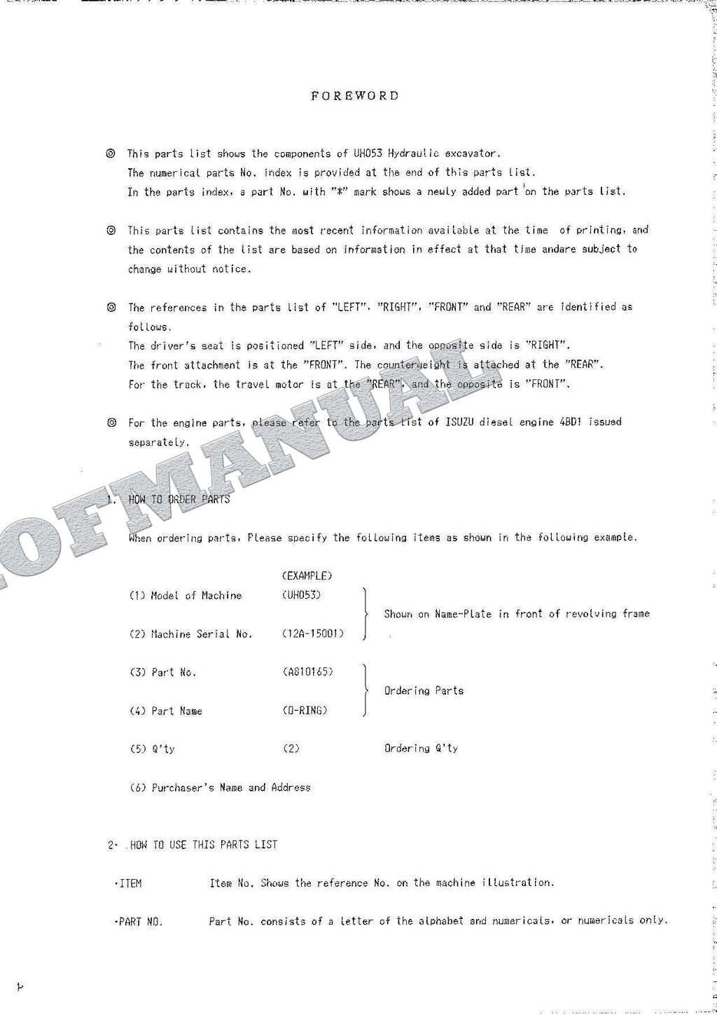 HITACHI UH053 Excavator Parts Catalog Manual EP12A-1-4