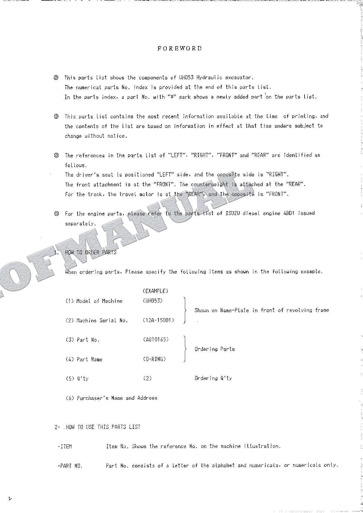 HITACHI UH053 Excavator Parts Catalog Manual EP12A-1-4