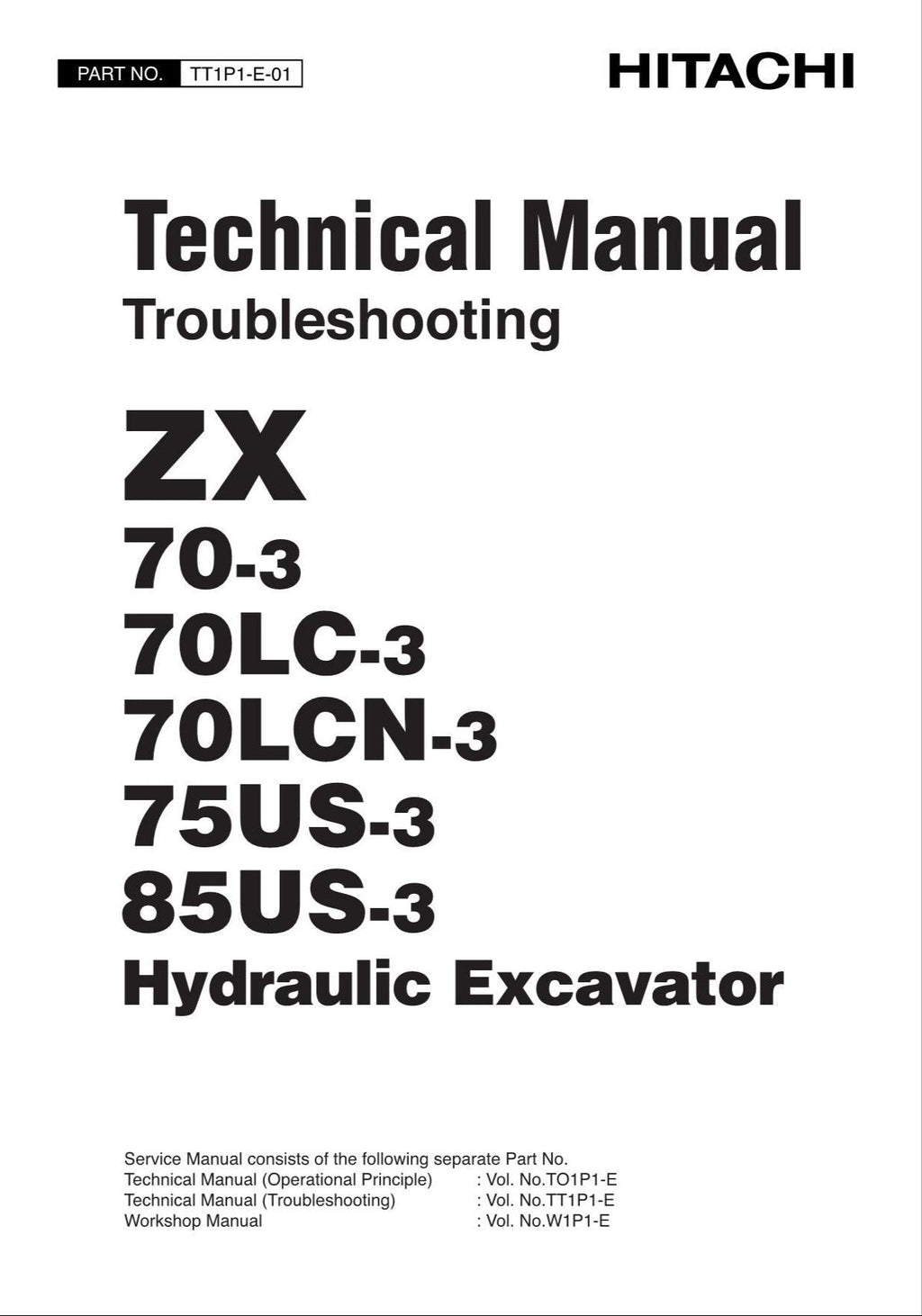 HITACHI ZX70-3 ZX70LC-3 Excavator Troubleshooting +Schematic Technical Manual