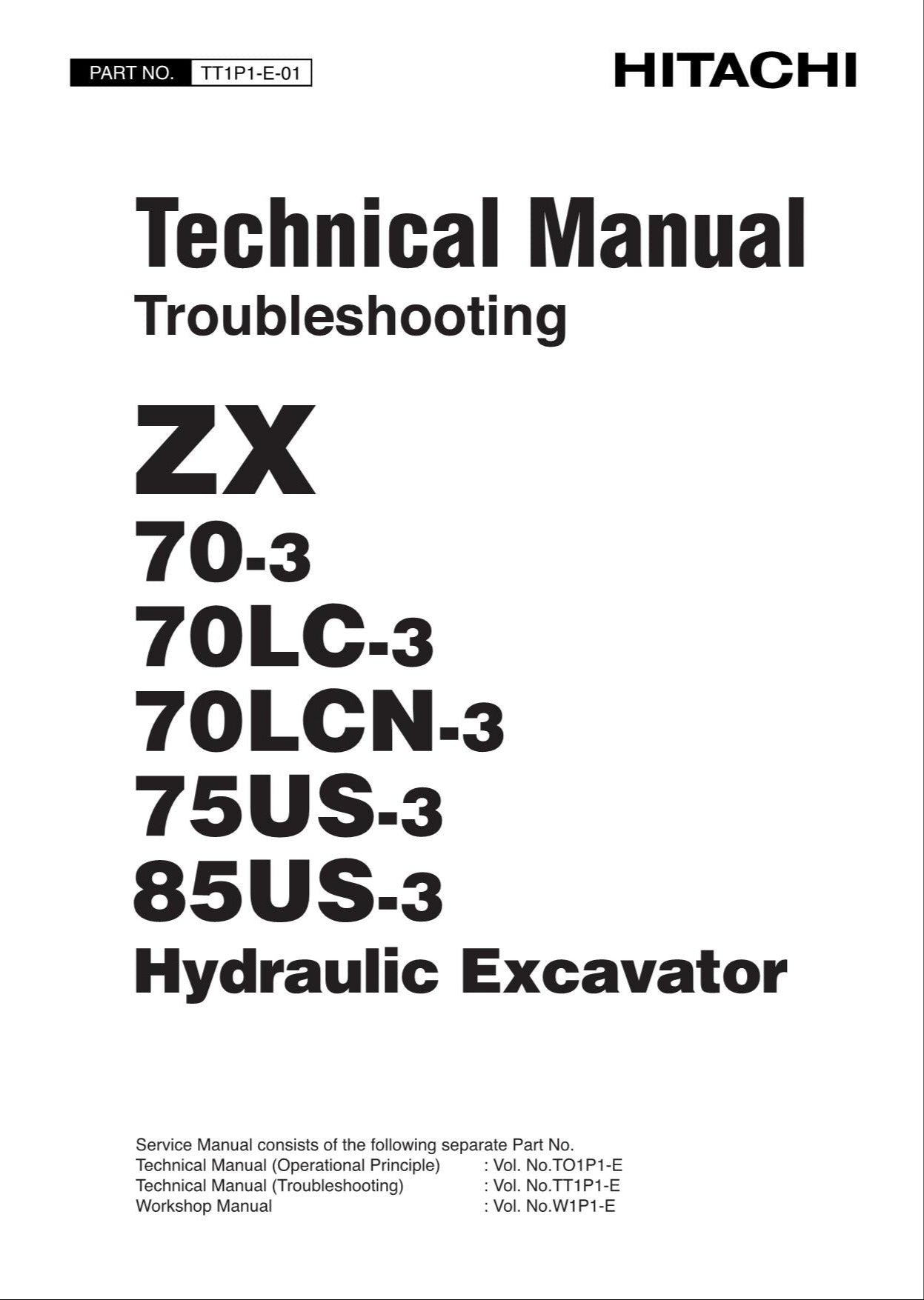 HITACHI ZX70LCN-3 ZX75US-3 Excavator Troubleshooting +Schematic Technical Manual