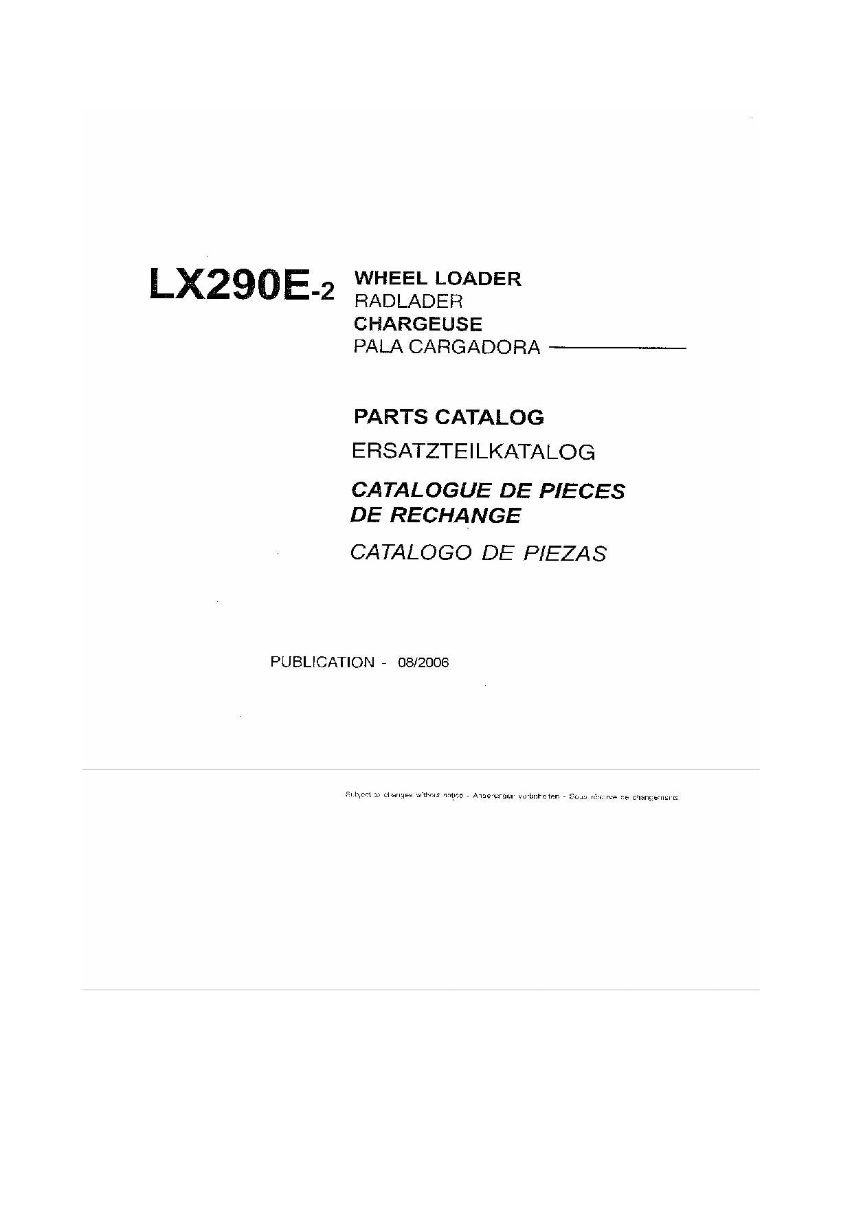 Hitachi LX290E-2 Wheel Loader Parts Catalog Manual SN 382F1600-up