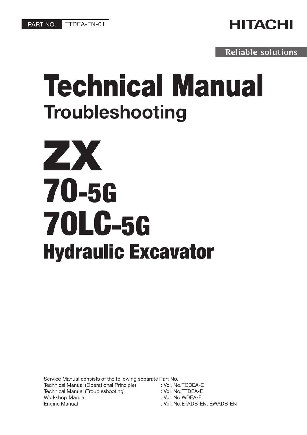 HITACHI ZX70-5G ZX70LC-5G Excavator Troubleshooting +Schematic Technical Manual