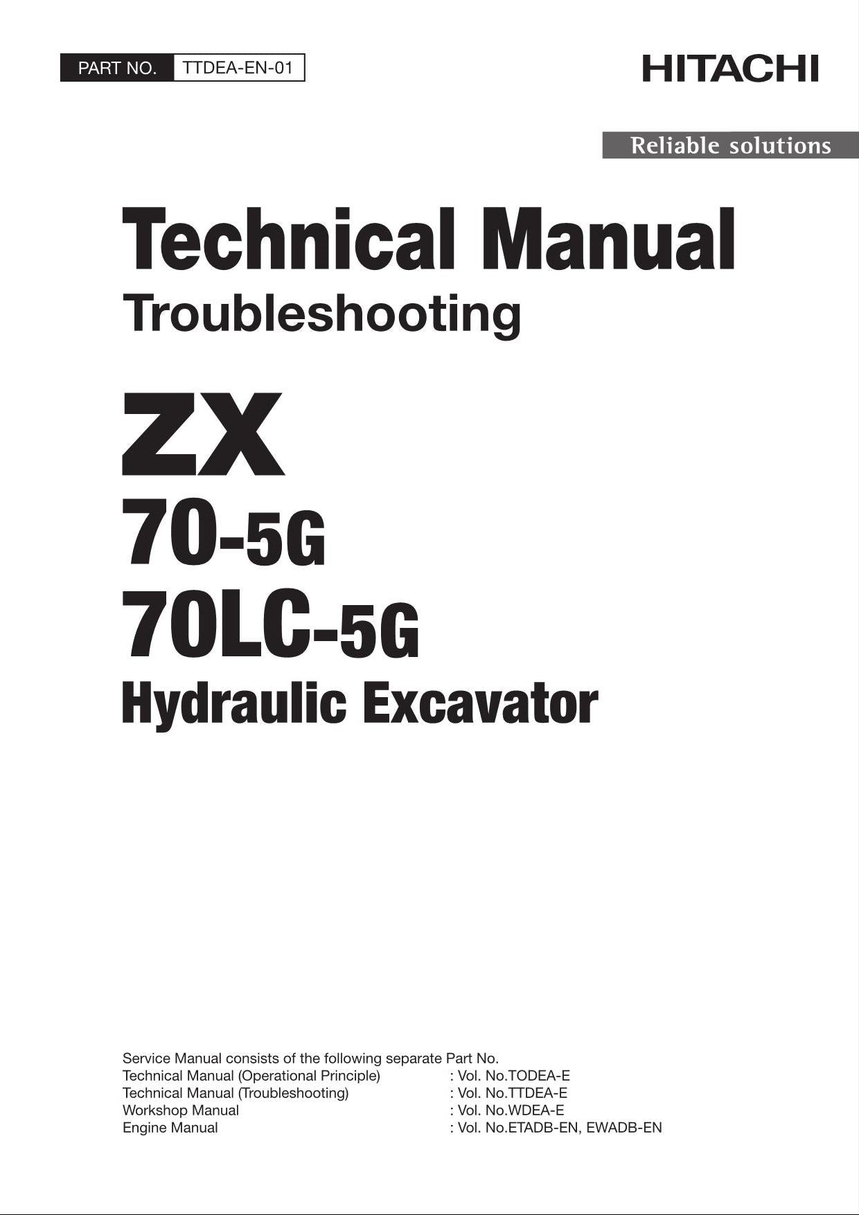 HITACHI ZX70-5G ZX70LC-5G Excavator Troubleshooting +Schematic Technical Manual
