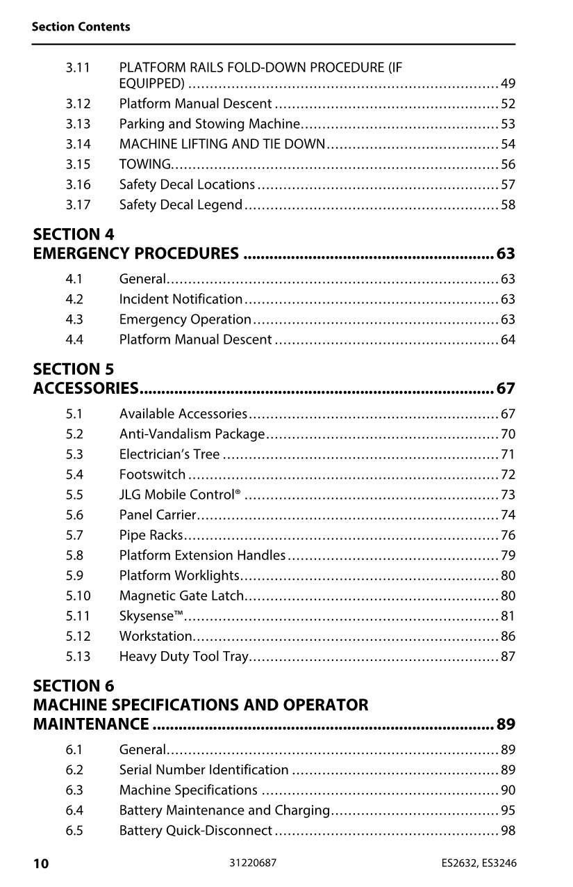 Manual del operador de mantenimiento y operación de elevadores de tijera JLG ES2632 ES3246 31220687