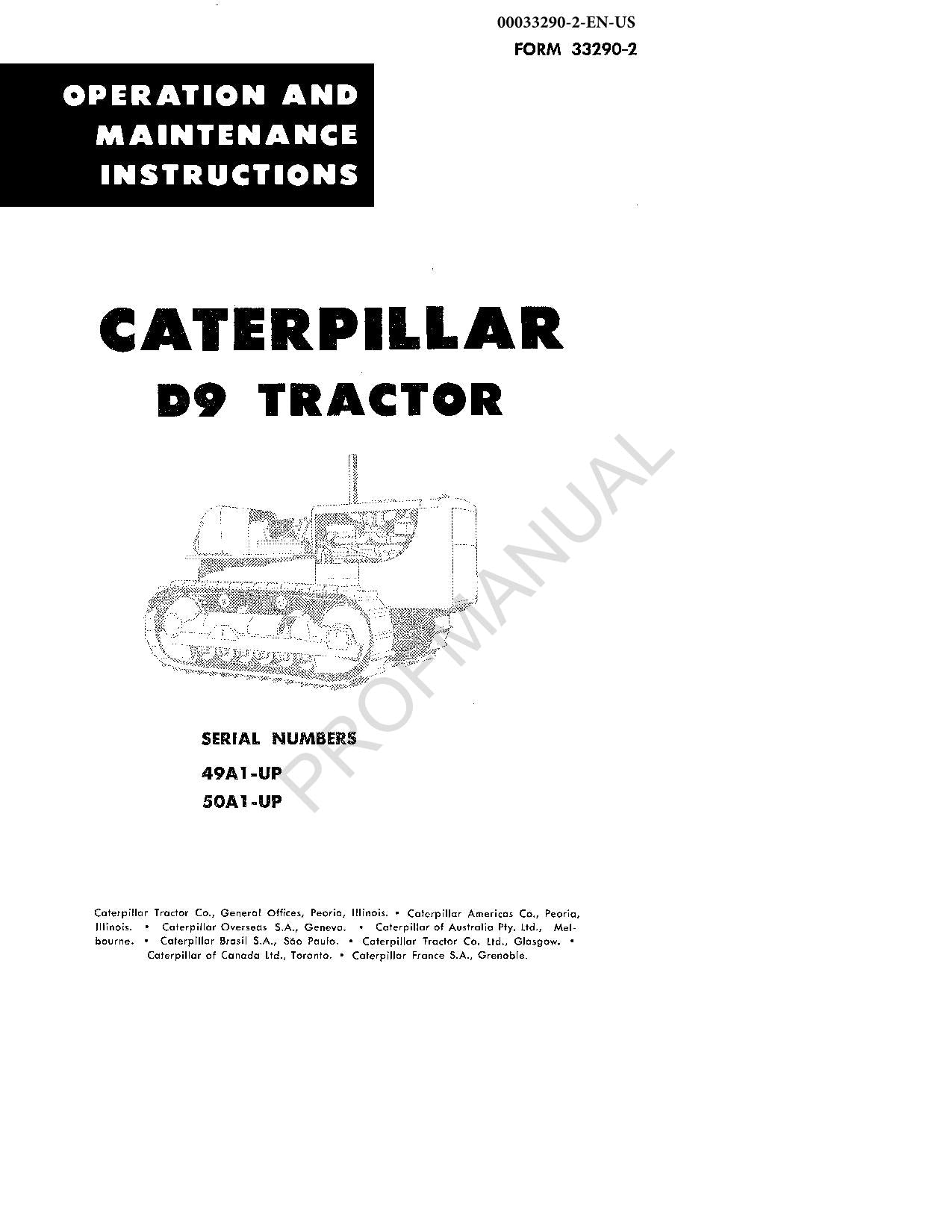 Manual de mantenimiento del operador del tractor Caterpillar D9