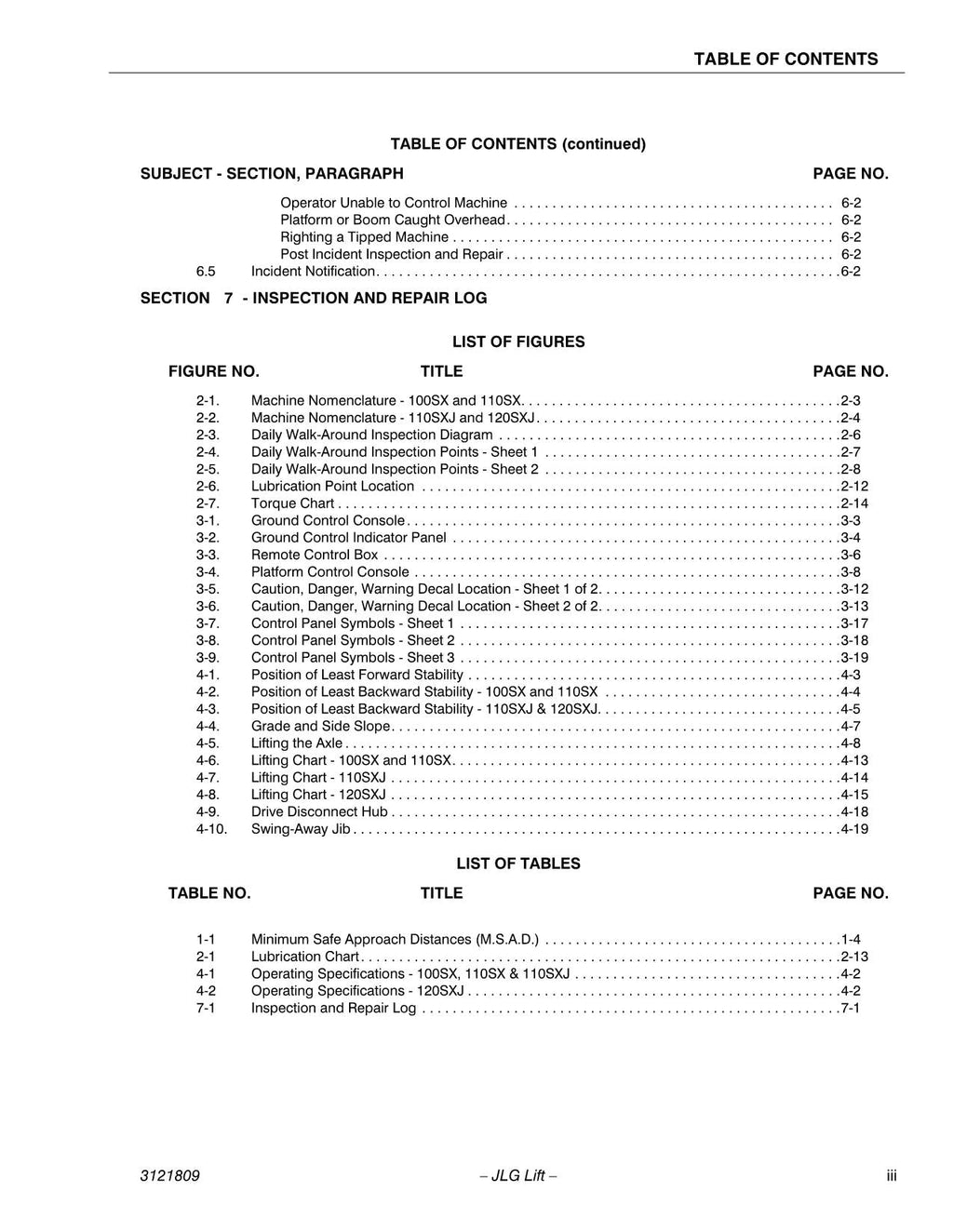 Manual del operador de mantenimiento de plataformas elevadoras JLG 100SX 110SX 110SXJ 120SXJ 3121809