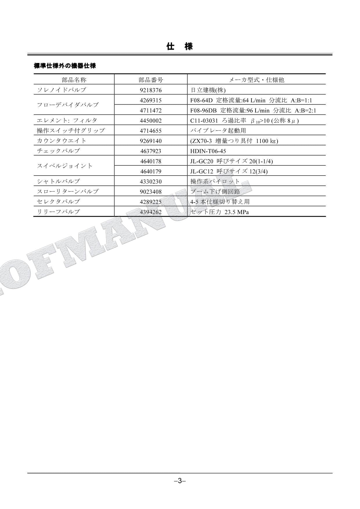 HITACHI ZAXIS ZX70-3 Excavator Concrete Vibrator Excavator Parts Catalog Manual