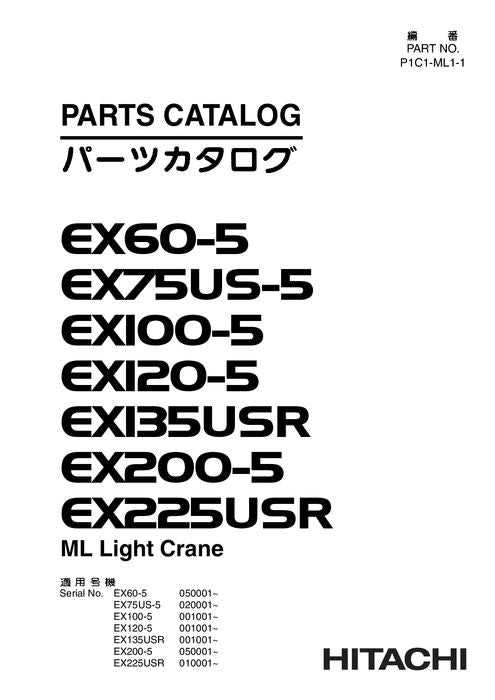 Hitachi EX60-5 EX75US-5 EX100-5 EX120-5 ML Light Crane excavator parts catalog manual