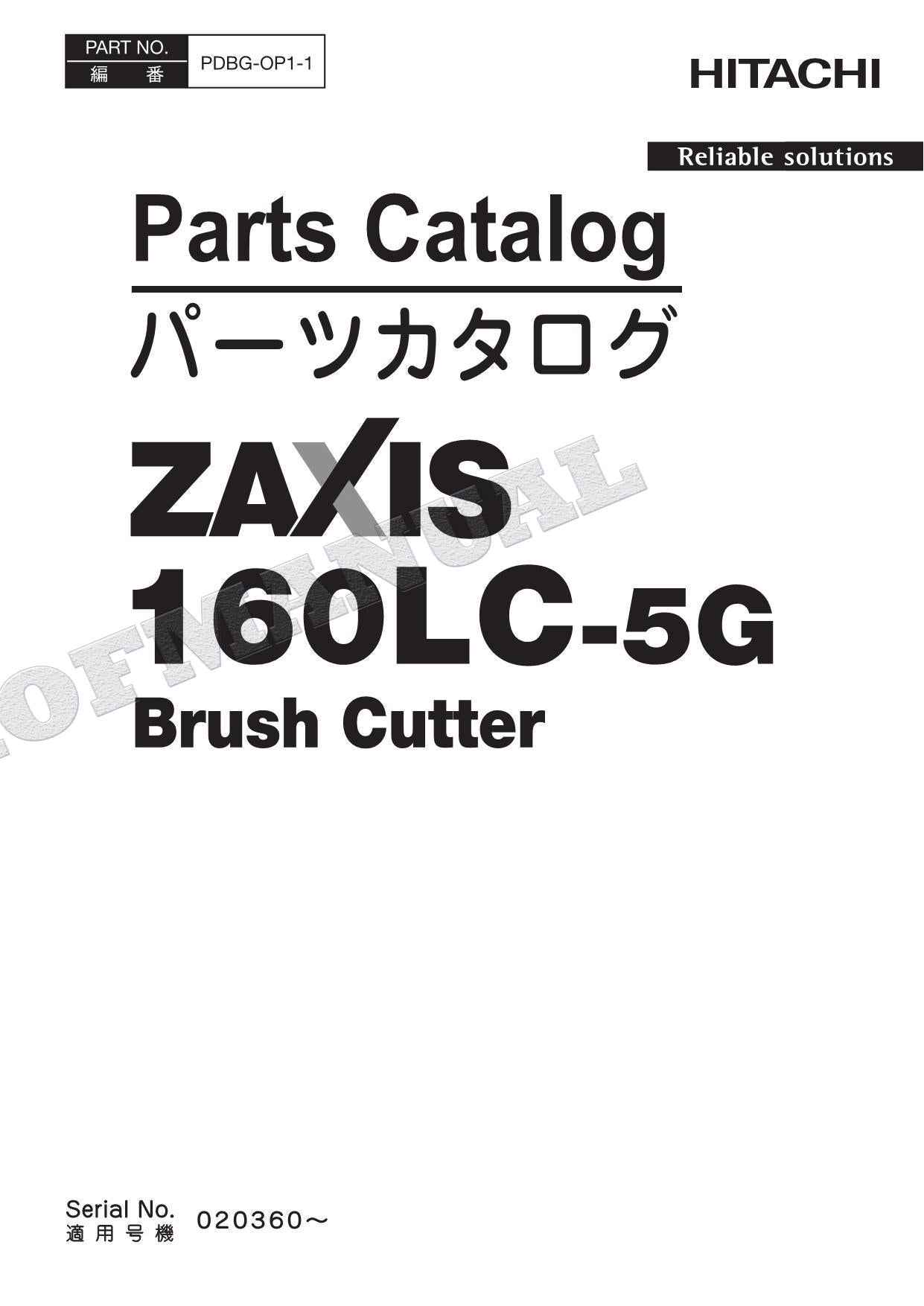 HITACHI ZAXIS ZX160LC-5G Brush Cutter Excavator Parts Catalog Manual