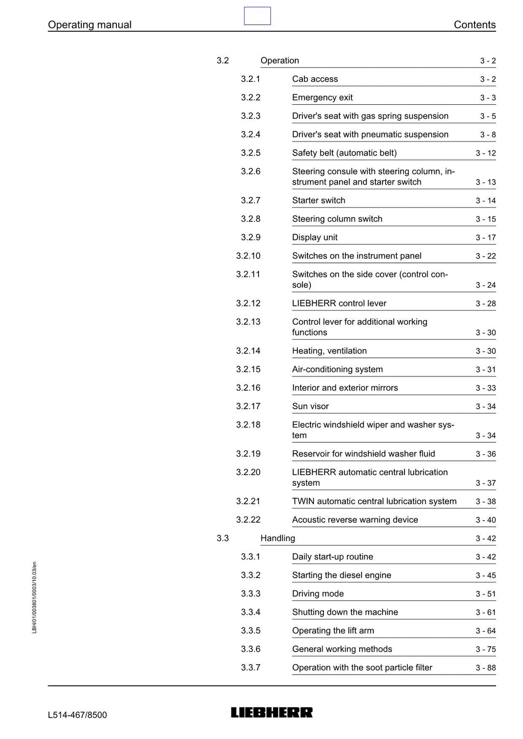 Liebherr L514 Stereo Wheel Loader Operators manual