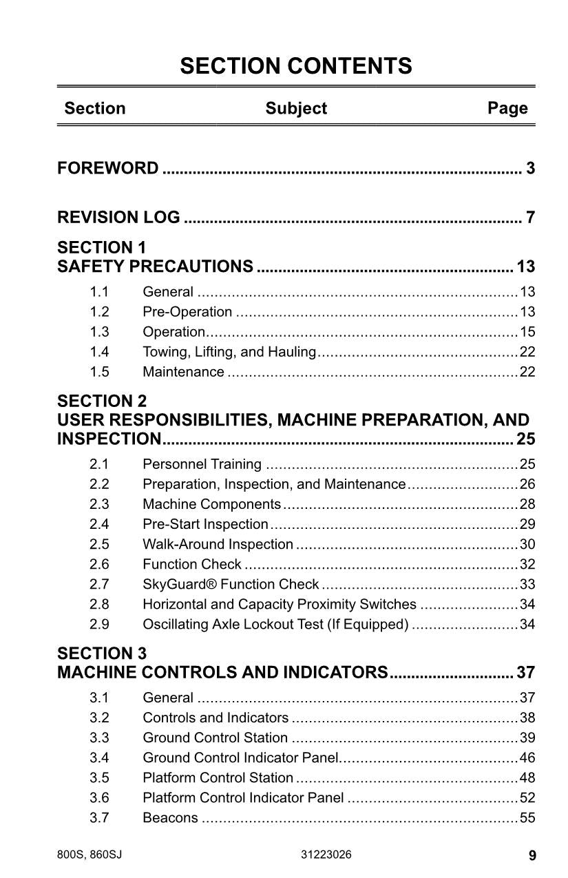 Manual del operador de mantenimiento y operación de plataformas elevadoras JLG 800S 860SJ 31223026