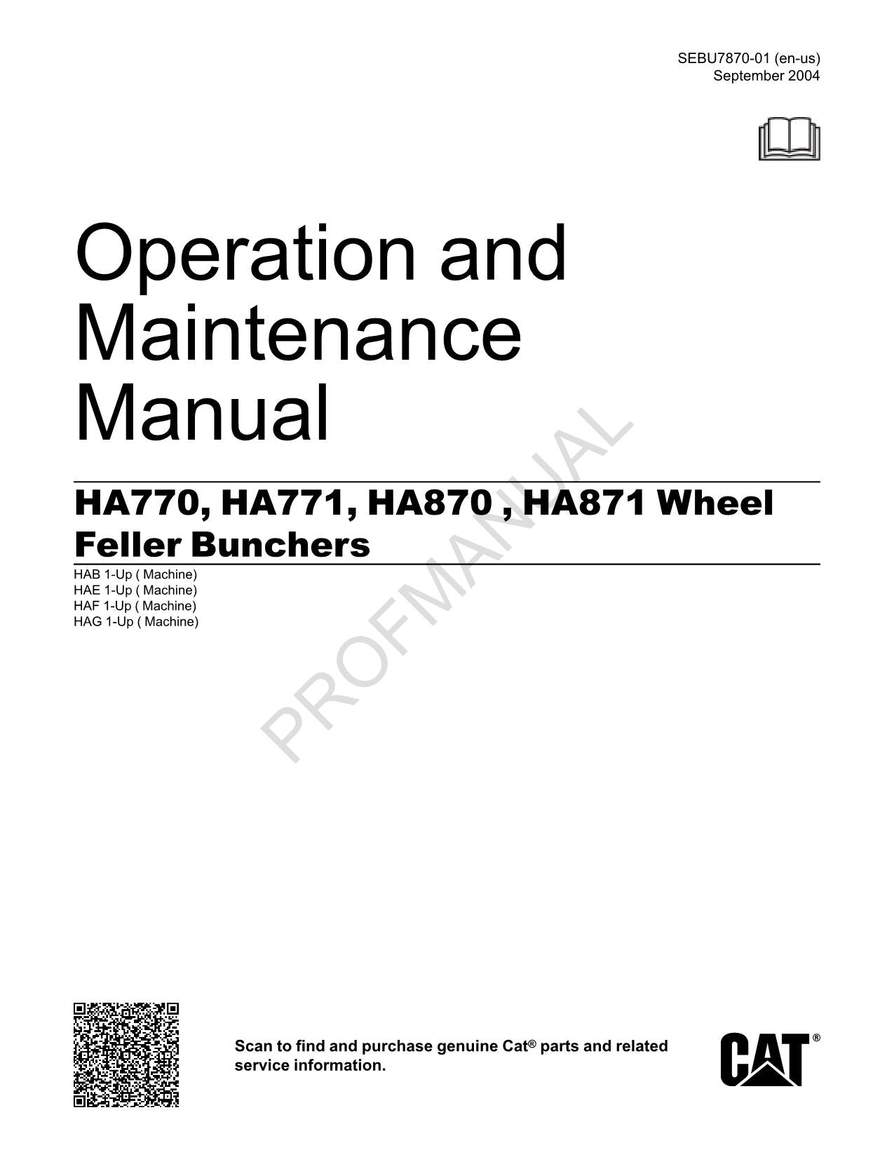 Manual de mantenimiento del operador de la taladora apiladora de ruedas Caterpillar Hydro Ax 770 870