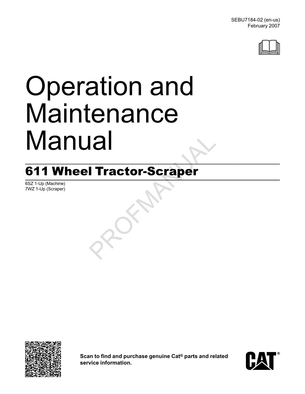 Manual de mantenimiento del operador de mototraílla Caterpillar 611