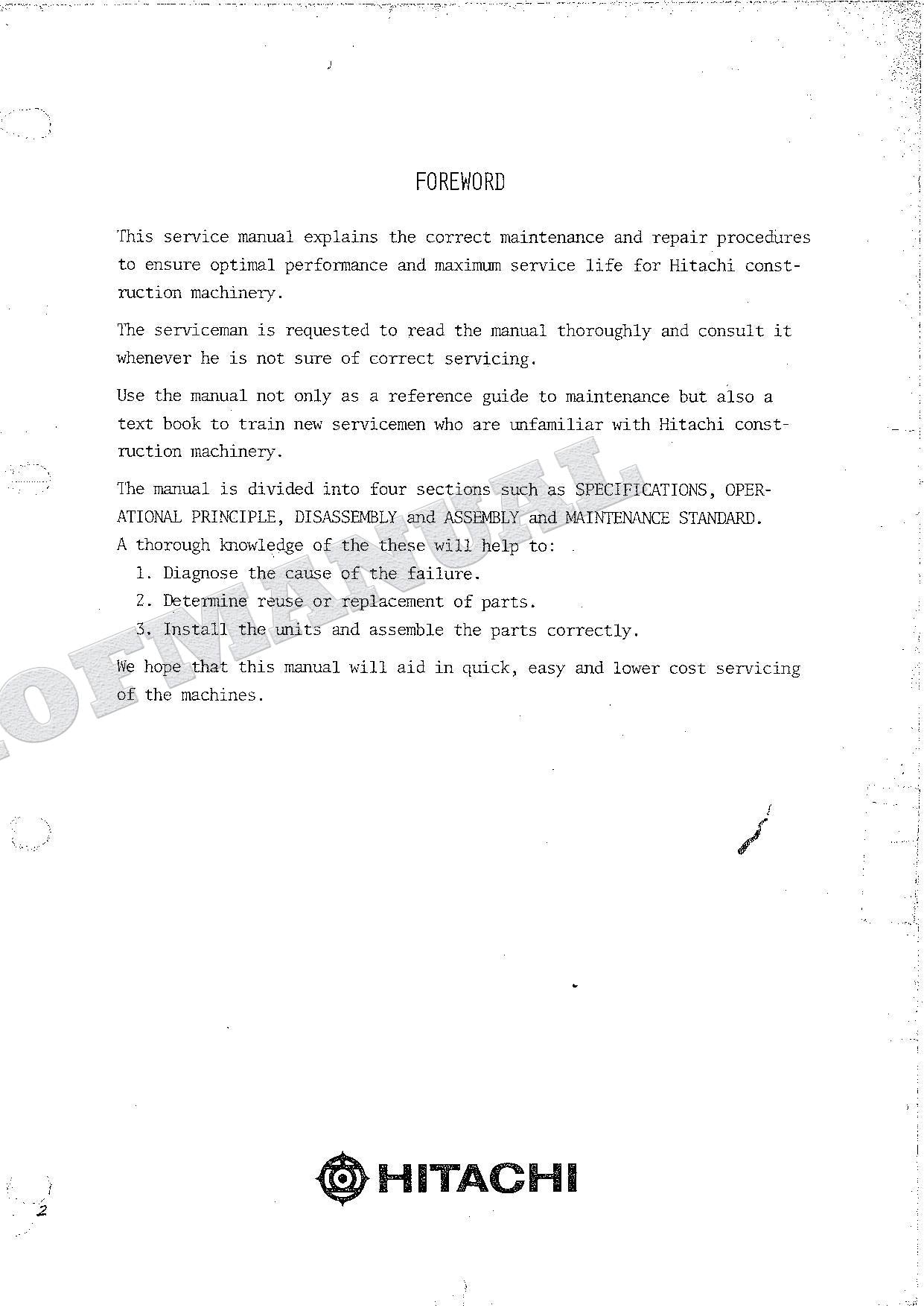 HITACHI UH121 Excavator Repair Service Manual Specification