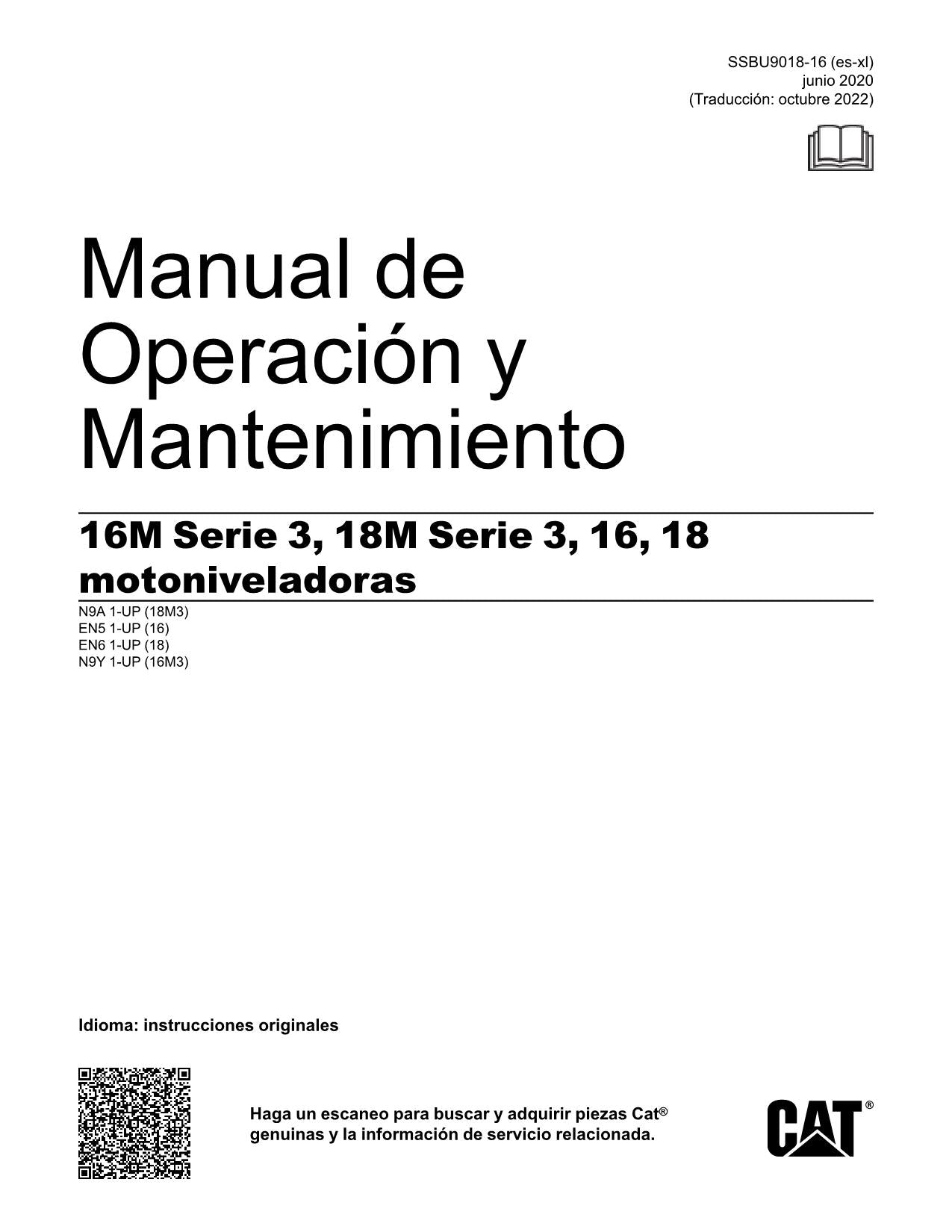 Caterpillar 16M Serie 3 18M Serie 3 16 18 Motoniveladora Manual de Operación