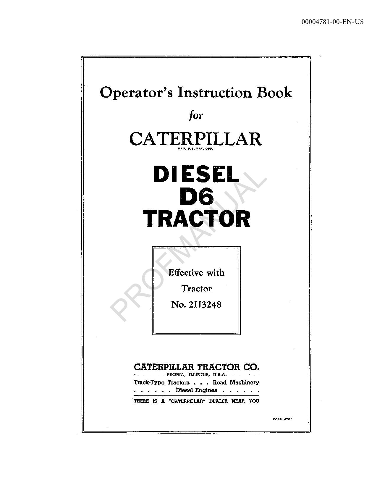 Manual de mantenimiento del operador del tractor Caterpillar Diesel D6 2H3248