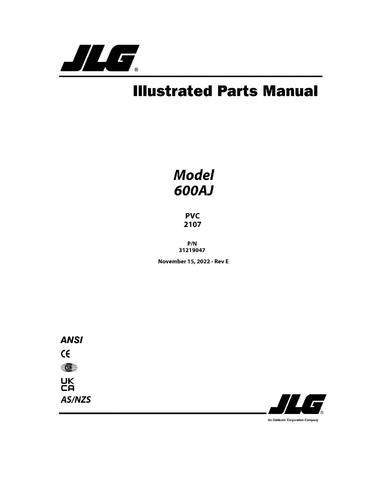 Manual del catálogo de piezas del elevador de pluma JLG 600AJ 31219047