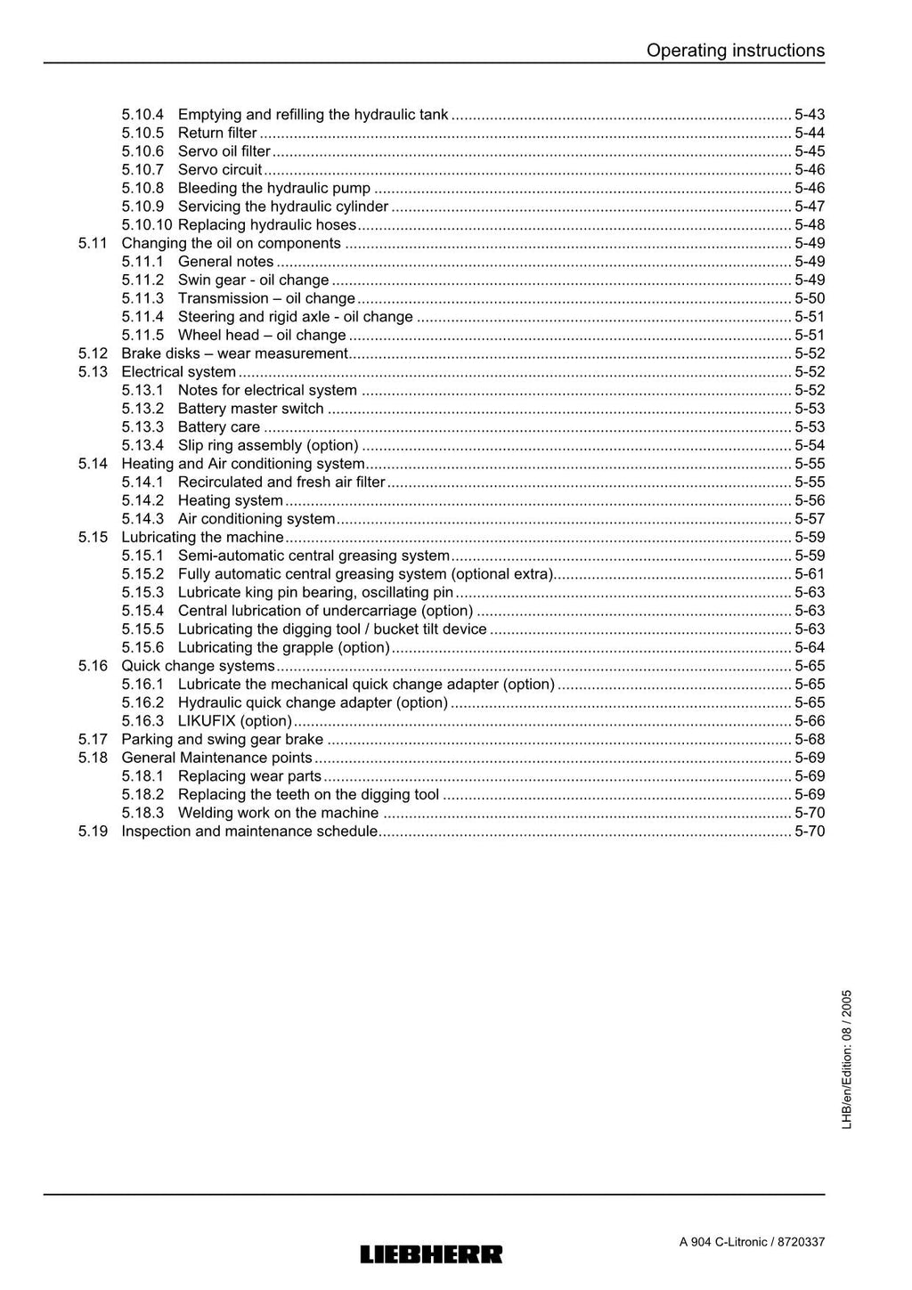 Liebherr A904 C-Litronic Excavator Operators manual serial 441