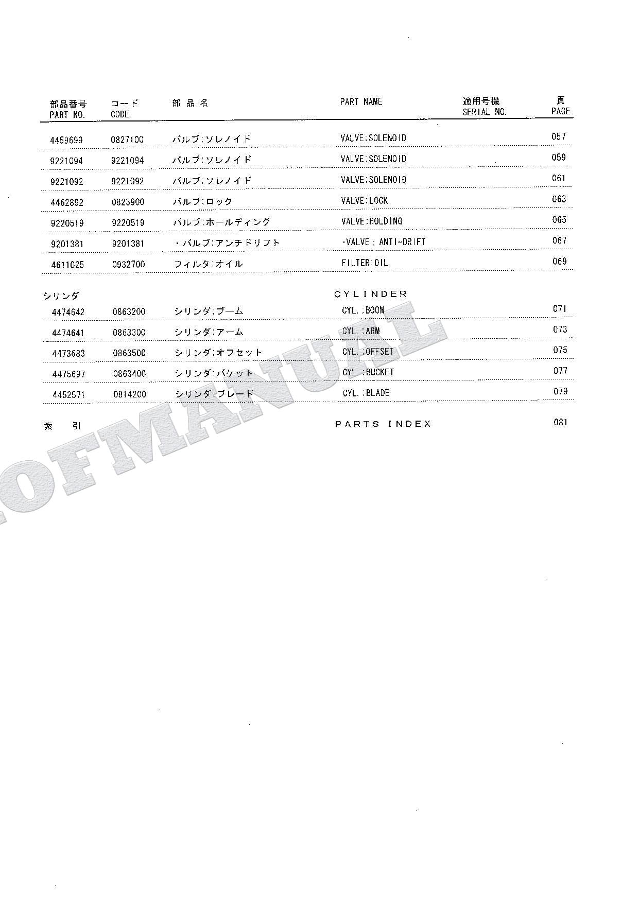 HITACHI ZAXIS ZX75UR Equipment Component Excavator Parts Catalog Manual