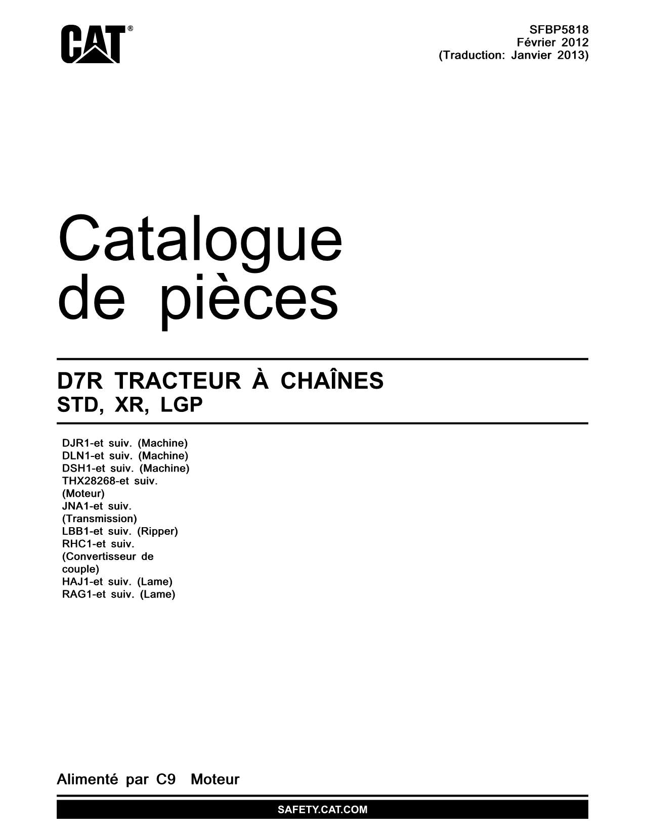 Caterpillar D7R XR LGP Tracteur Manuel de catalogue de pièces