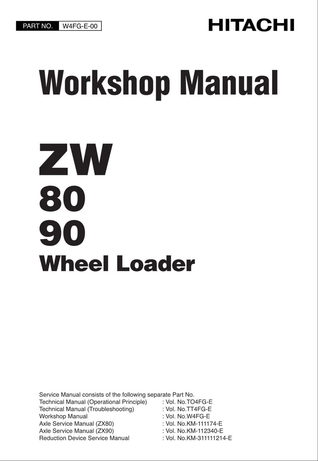 Hitachi ZW80 ZW90 Wheel Loader Workshop Manual