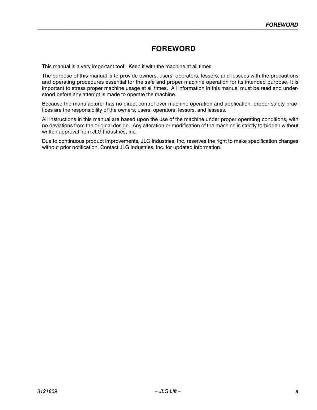 Manual del operador de mantenimiento de plataformas elevadoras JLG 100SX 110SX 110SXJ 120SXJ 3121809