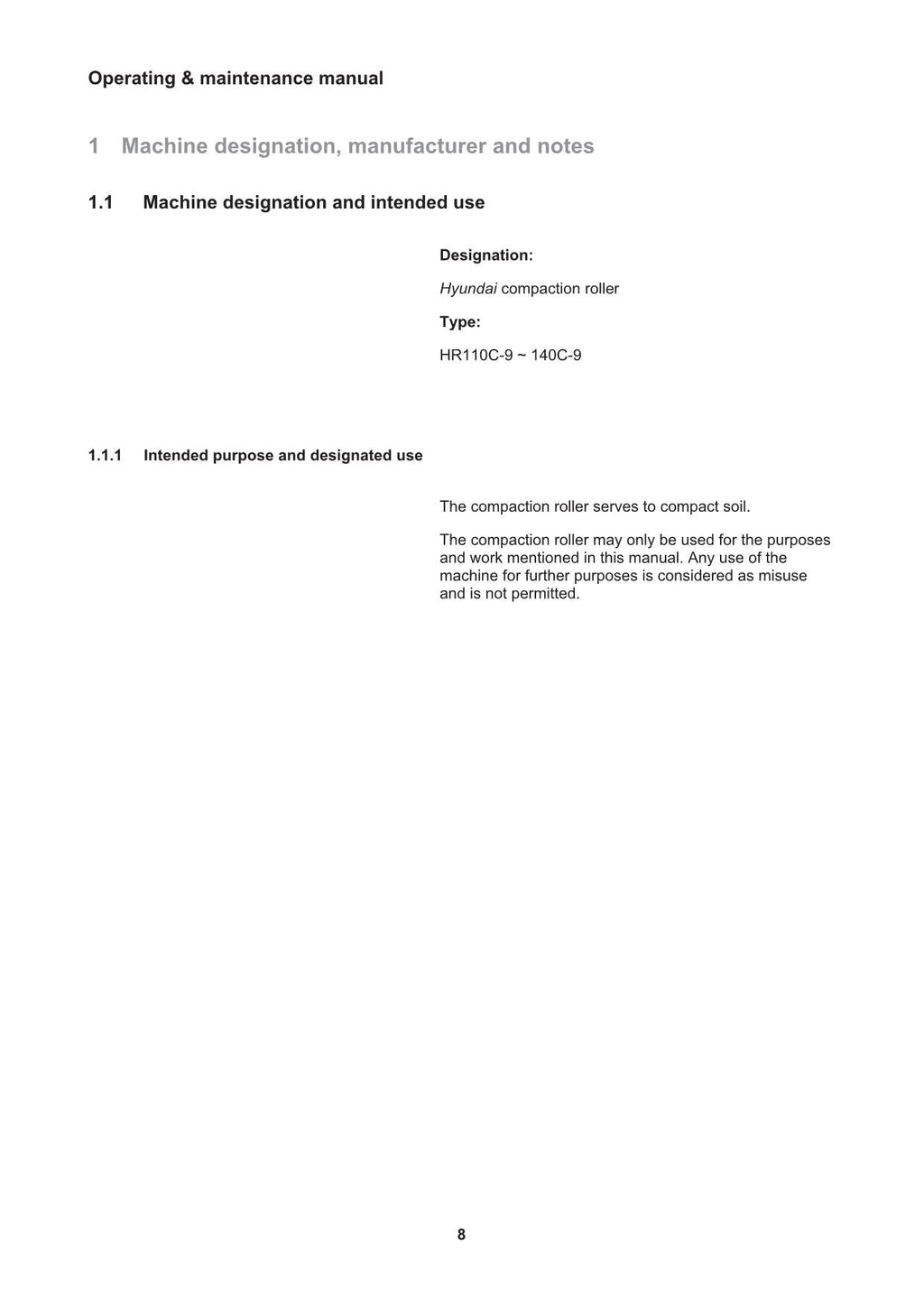 Hyundai HR110 120 140C-9 TIER4F ROAD ROLLER Operators Maintenance Manual