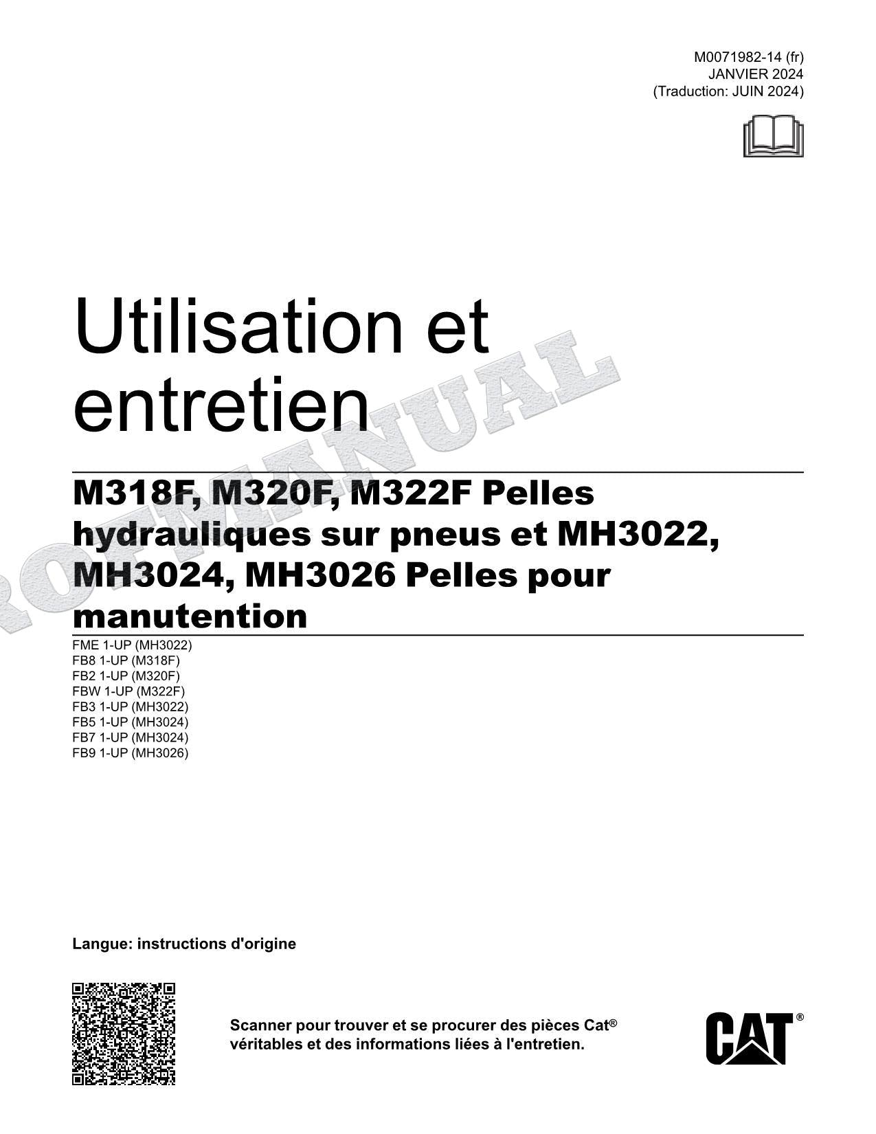 Caterpillar MH3022 MH3024 MH3026 Pelle Hydraulique Manuel D'Opération