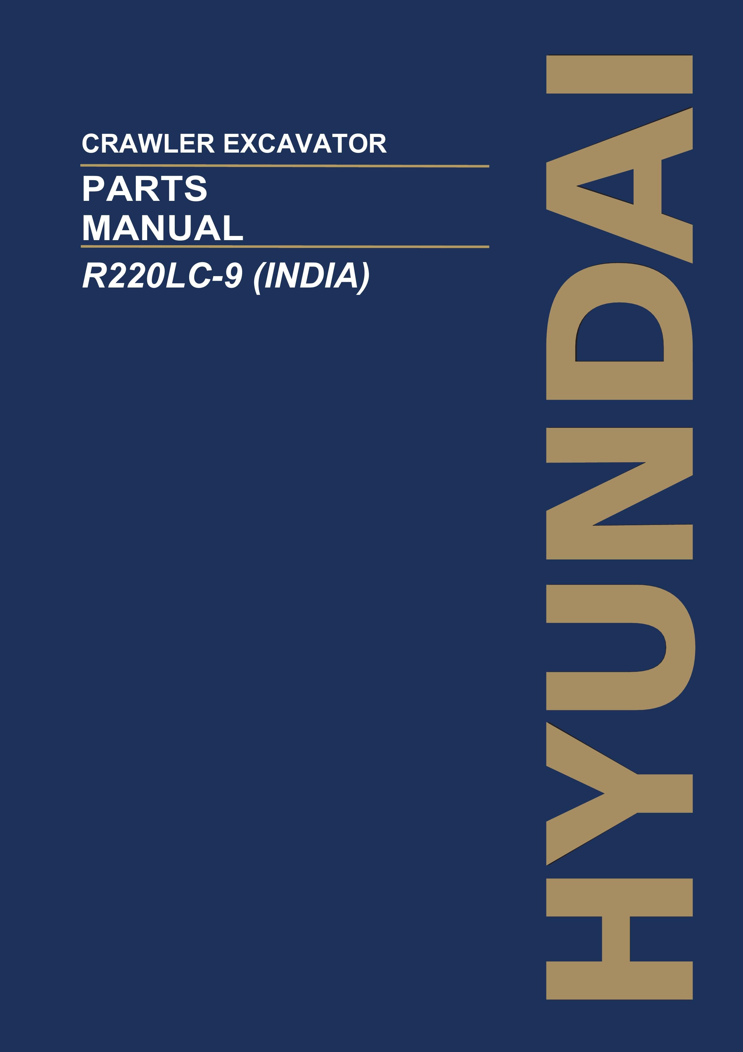 Hyundai R220LC-9 INDIA Crawler Excavator Parts Catalog Manual