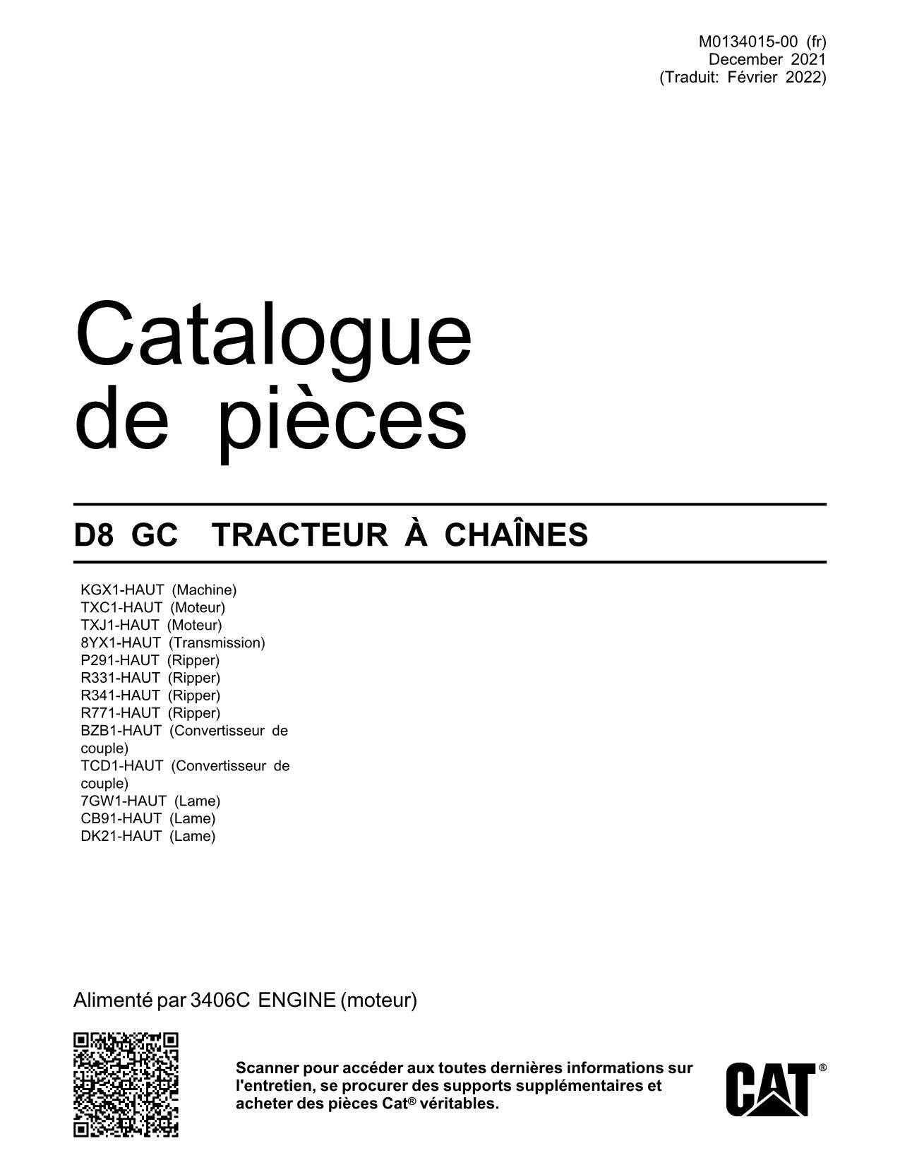 Caterpillar D8 GC Tracteur Manuel de catalogue de pièces