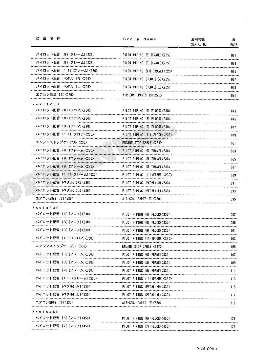 Manual del catálogo de piezas de la excavadora de cabina fija HITACHI ZX230 ZX330 ZX450