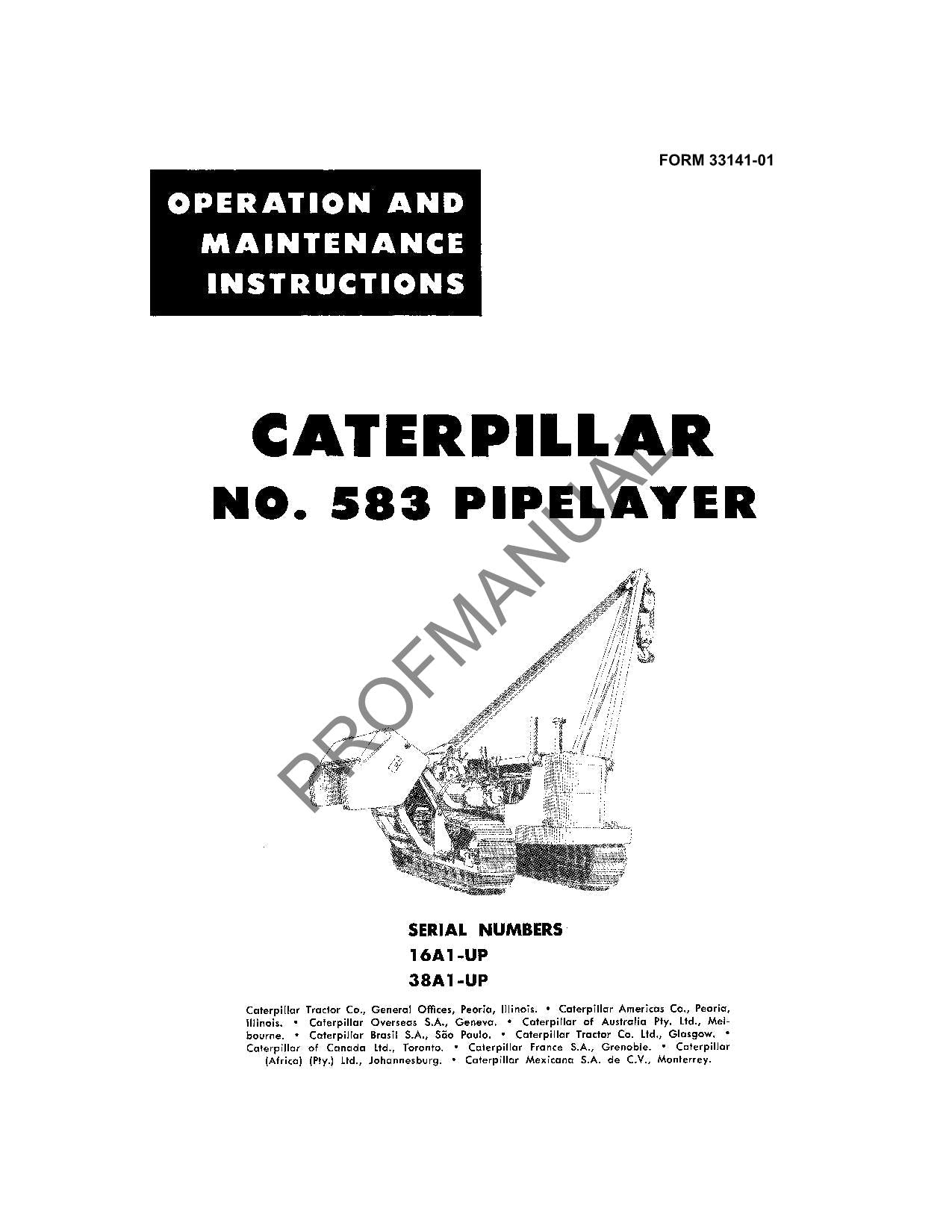 Manual de mantenimiento del operador del tiendetubos Caterpillar 583 16A1-Up 38A1-Up