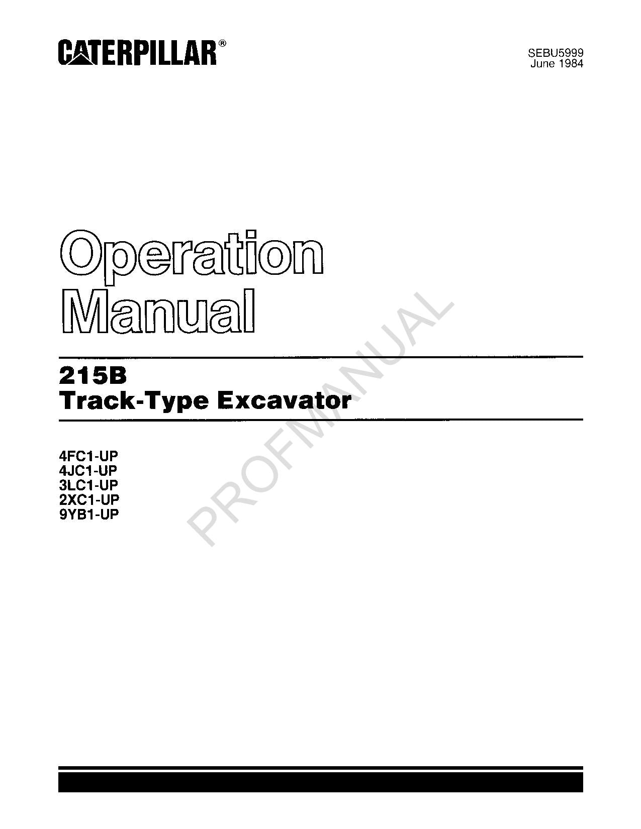 Manual de mantenimiento del operador de la excavadora de cadenas Caterpillar 215B SEBU5999