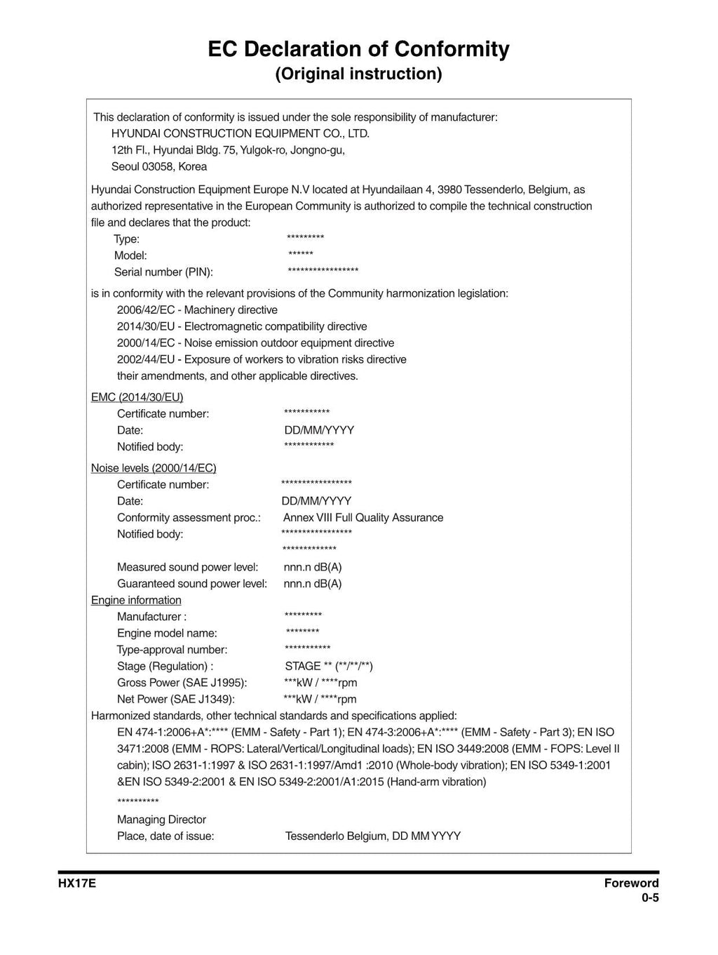 Hyundai HX17E CRAWLER EXCAVATOR Operators Maintenance Manual