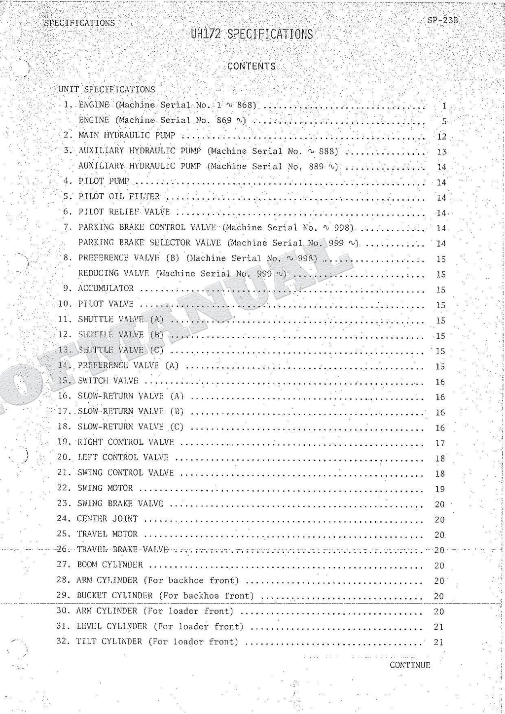 HITACHI UH172 Excavator Repair Service Manual Specification