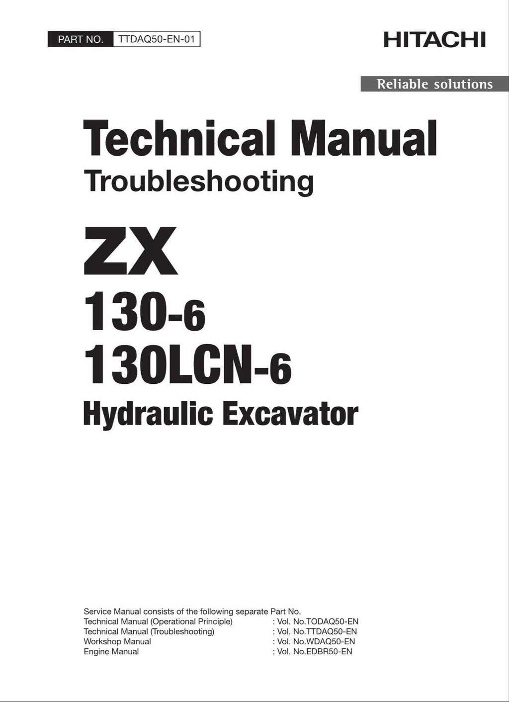 HITACHI ZX130-6 ZX130LCN-6 Excavator Troubleshooting +Schematic Technical Manual