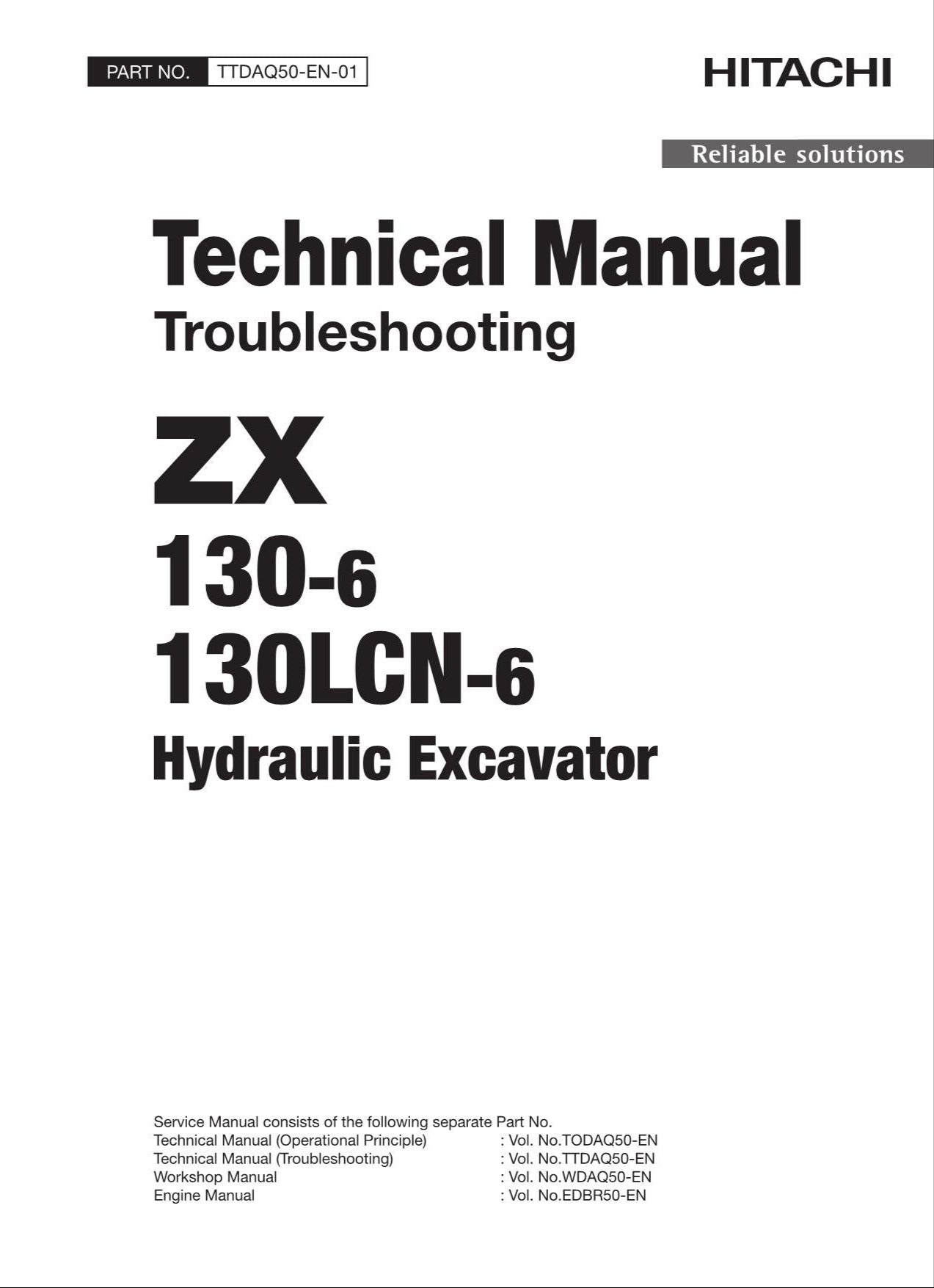 HITACHI ZX130-6 ZX130LCN-6 Excavator Troubleshooting +Schematic Technical Manual