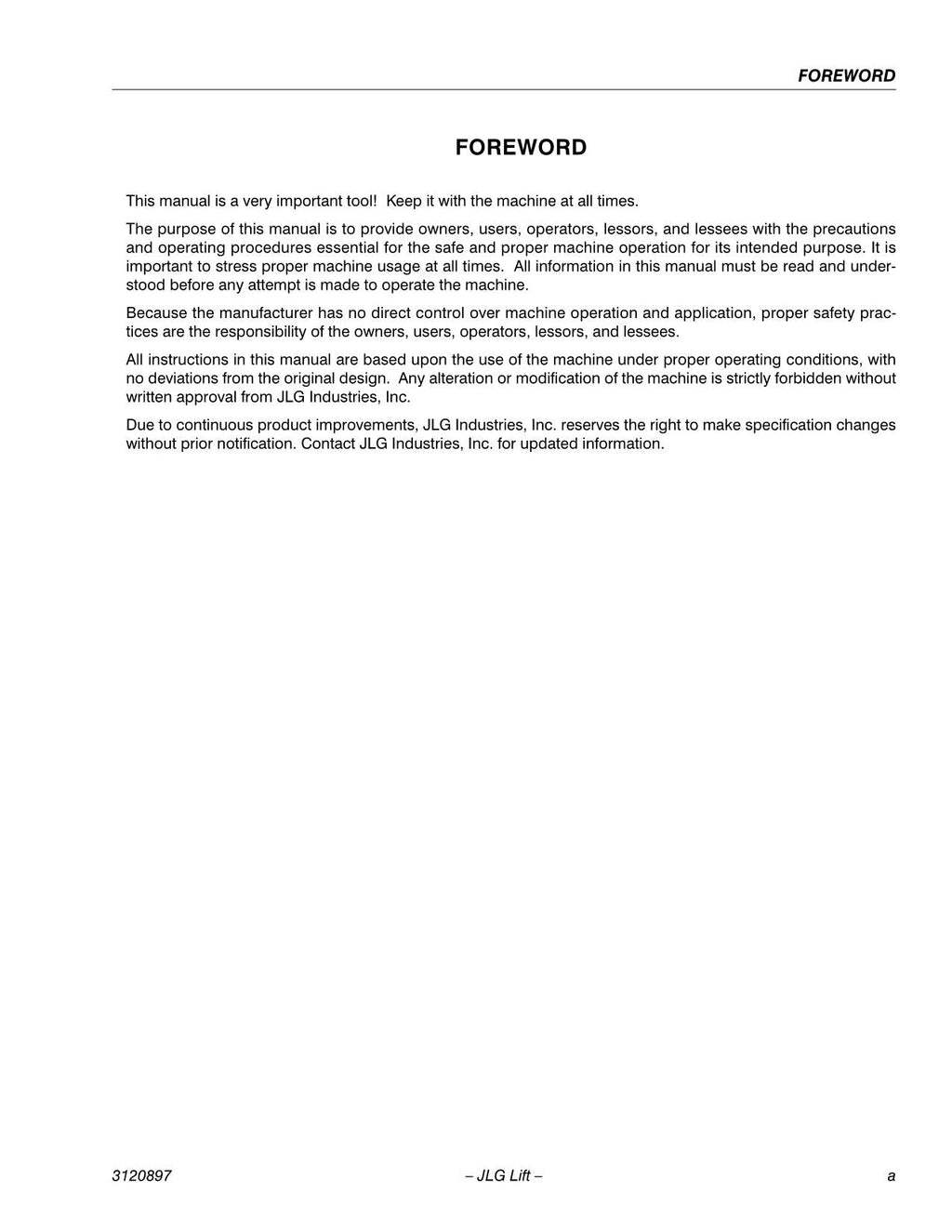Manual del operador de mantenimiento y operación de plataformas elevadoras JLG 600SC 600SJC 660SJC 3120897