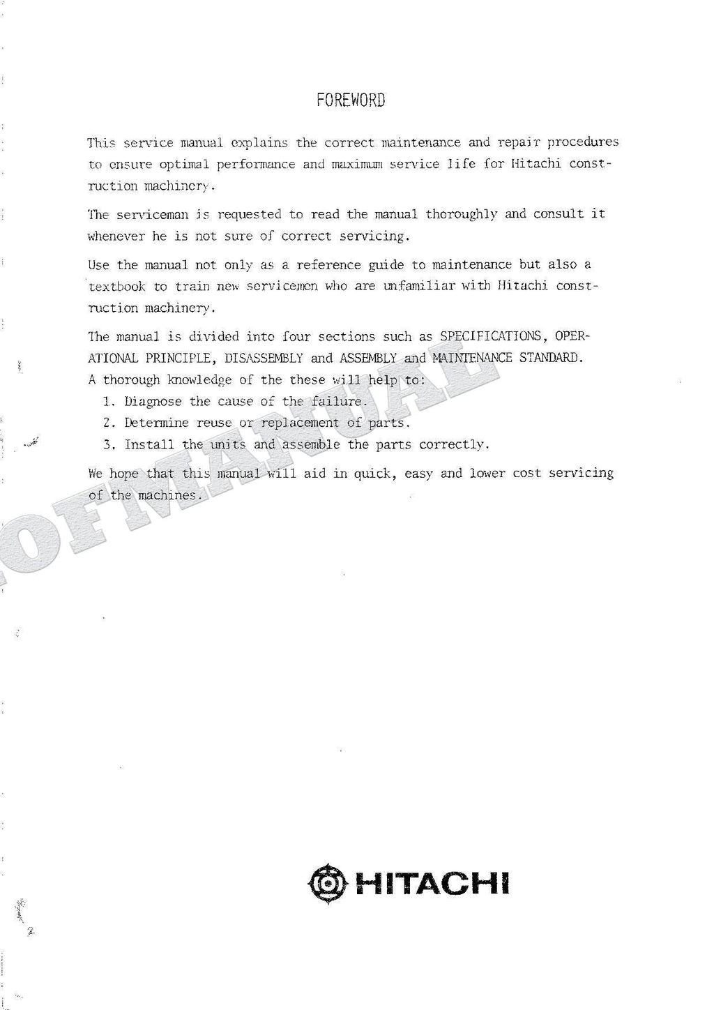 HITACHI UH171 Excavator Repair Service Manual