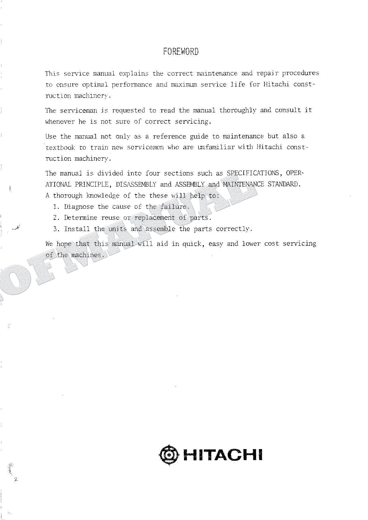HITACHI UH171 Excavator Repair Service Manual