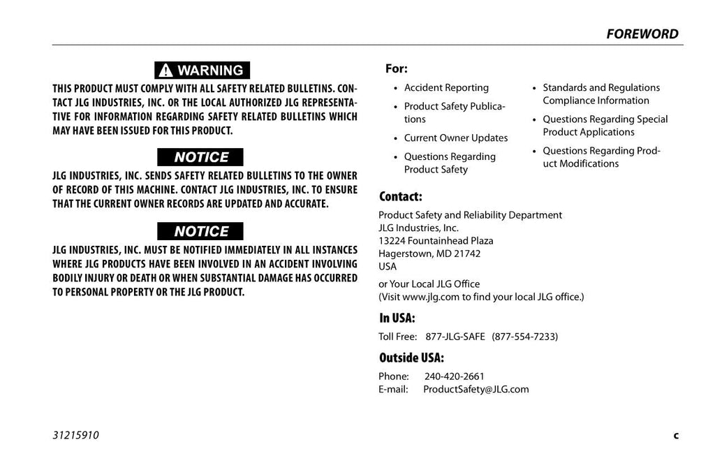 JLG AE1932 Boom Lift Maintenance Operation Operators Manual