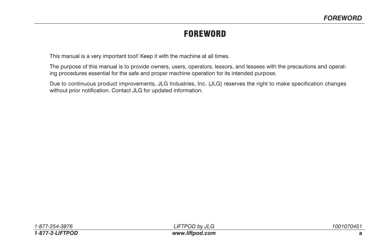 Catálogo de piezas de operación del mástil vertical JLG FS60 FS80 Manual de servicio