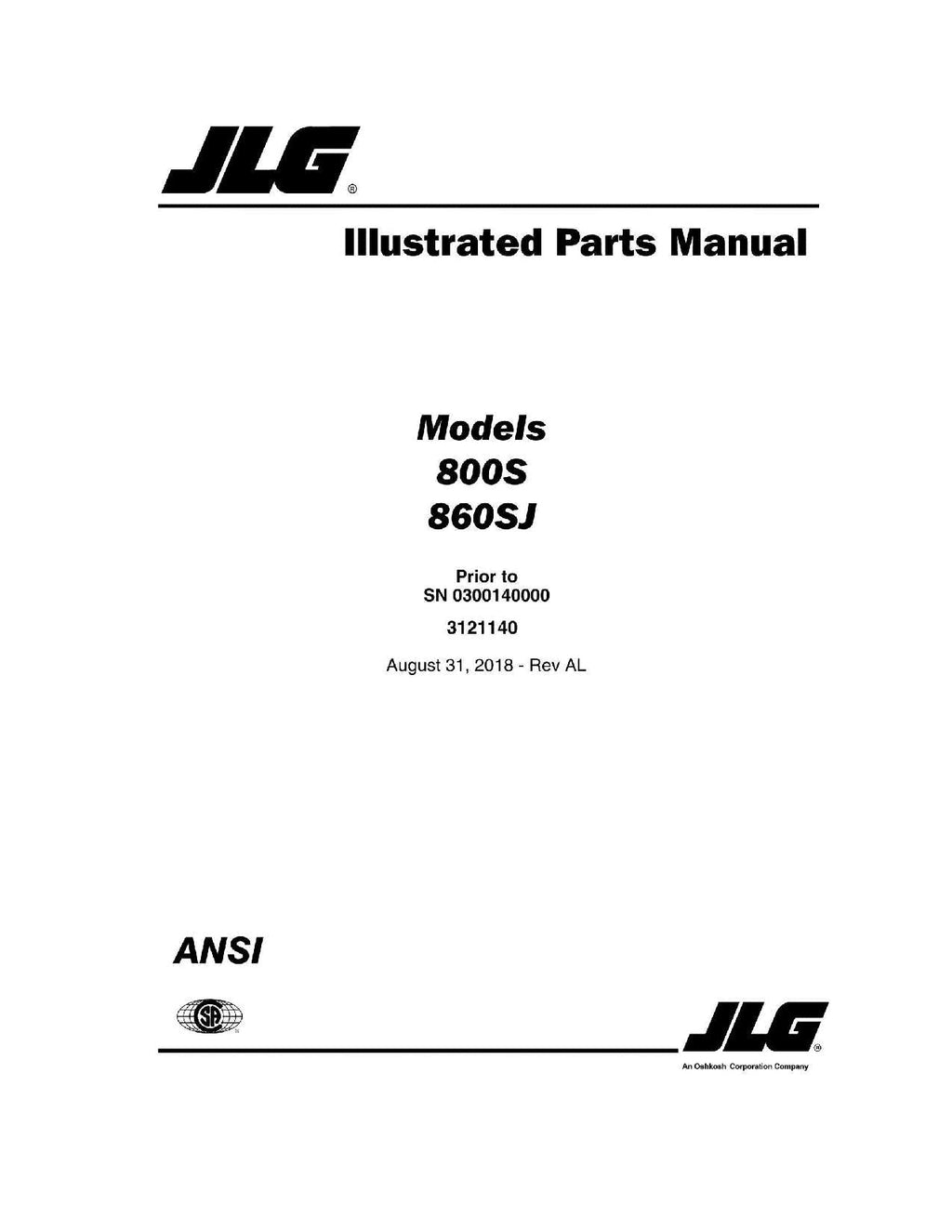 Manual del catálogo de piezas del elevador de pluma JLG 800S 860SJ anterior al 0300140000