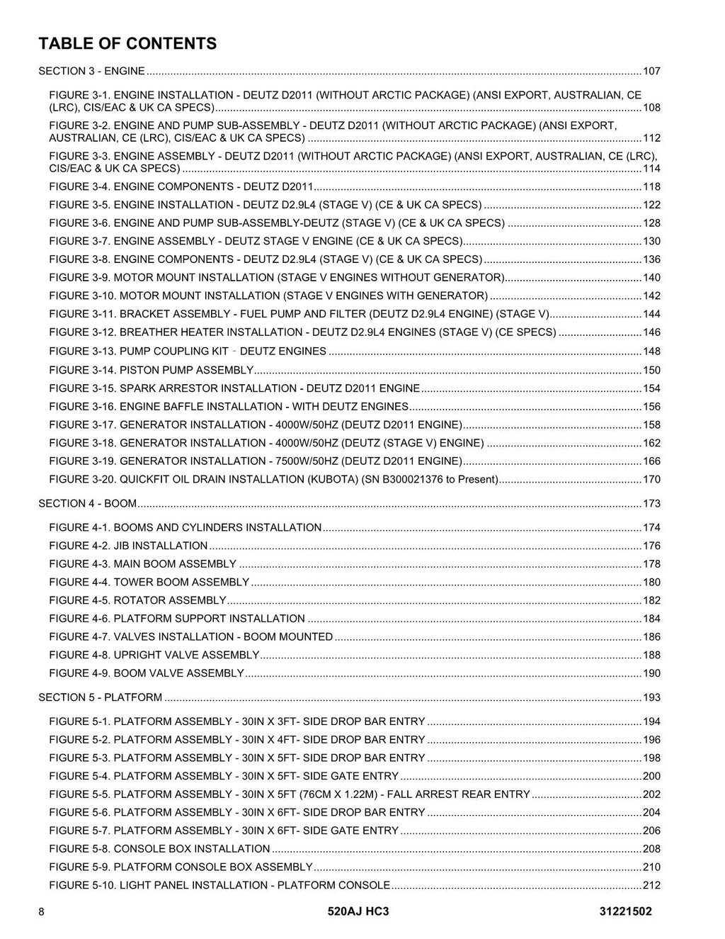 JLG 520AJ HC3 Boom Lift Parts Catalog Manual 31221502