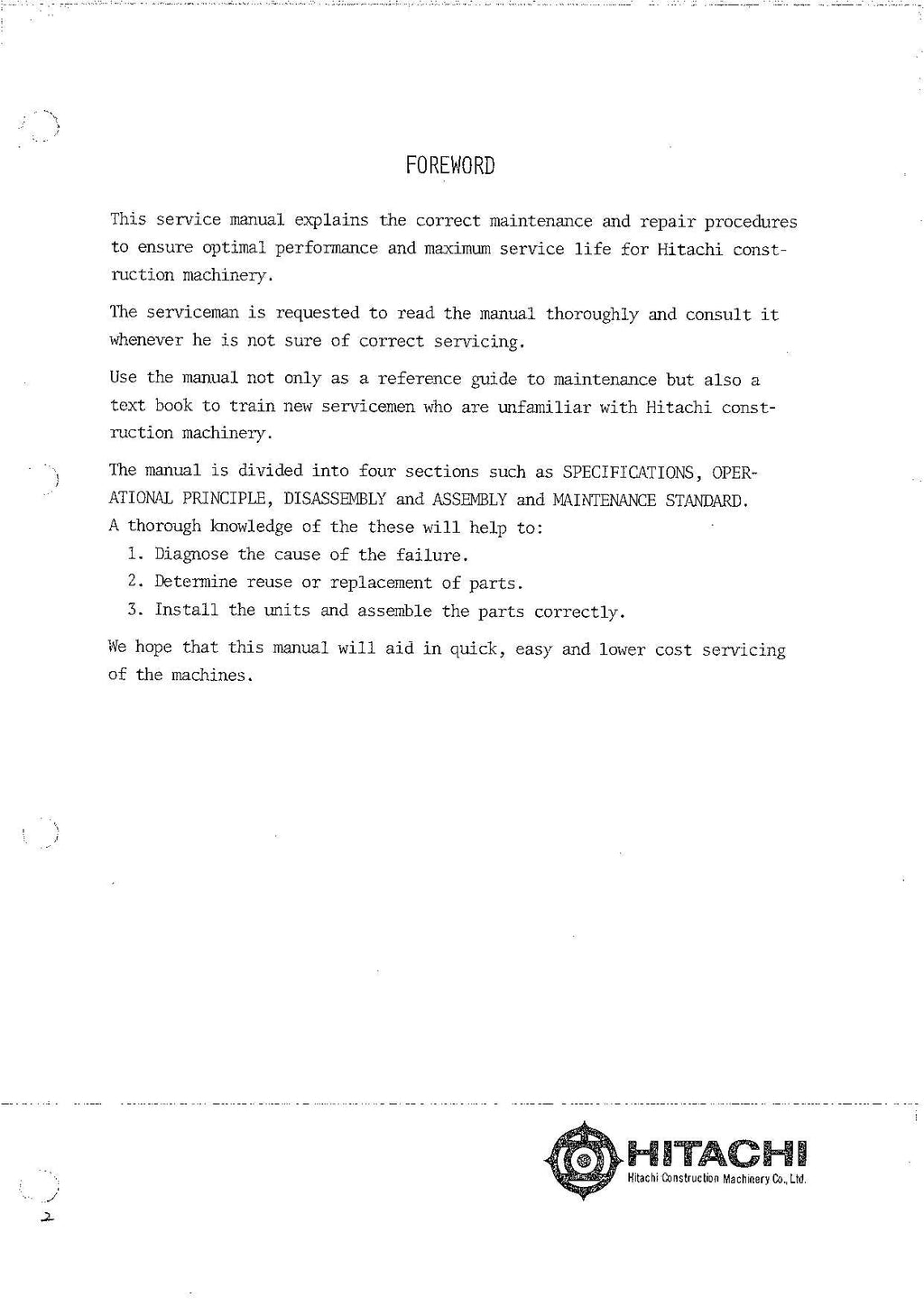 HITACHI UH062 Excavator Service Manual