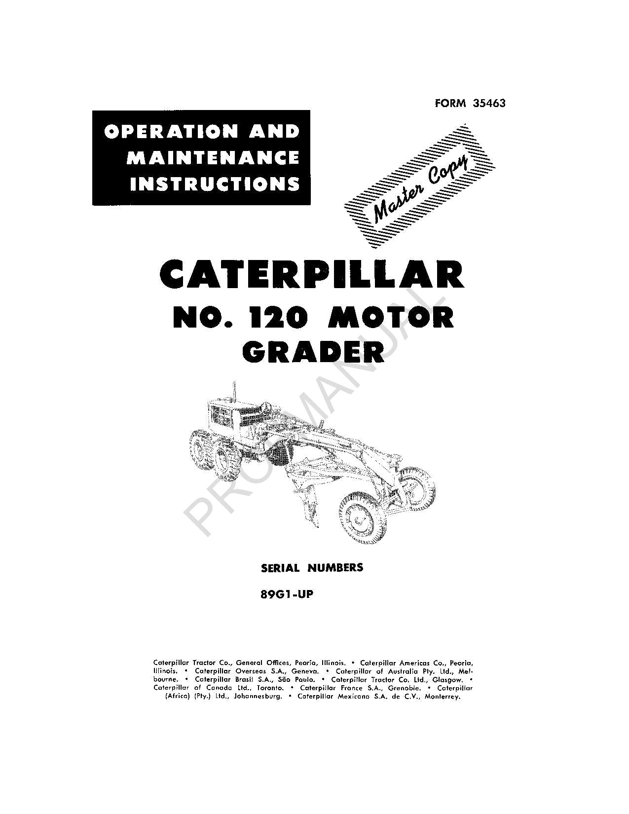 Manual de mantenimiento del operador de la motoniveladora Caterpillar 120 89G1-Up